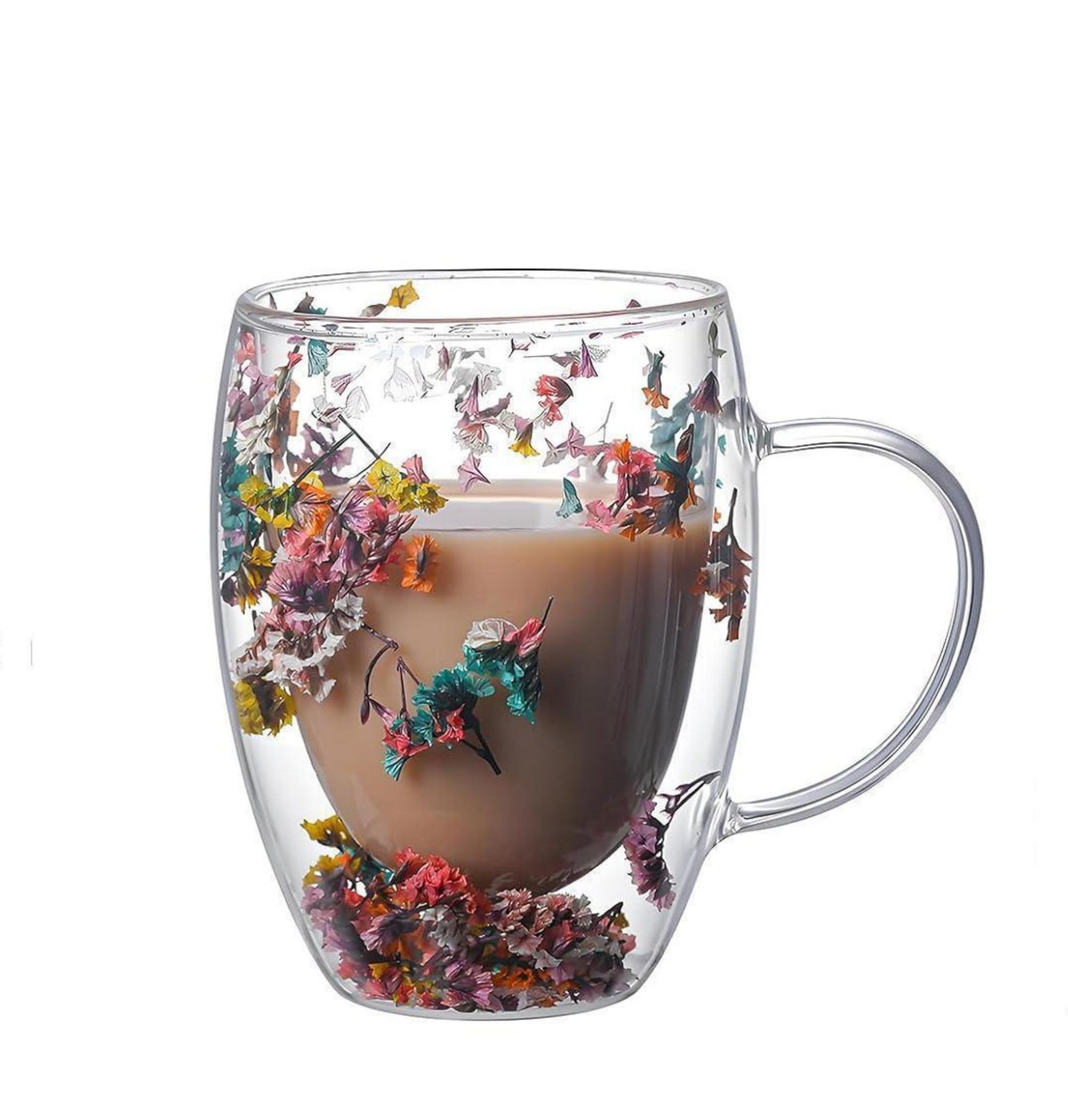 10.1oz Double Wall Glass Coffee Mug with Dry Flowers Inside