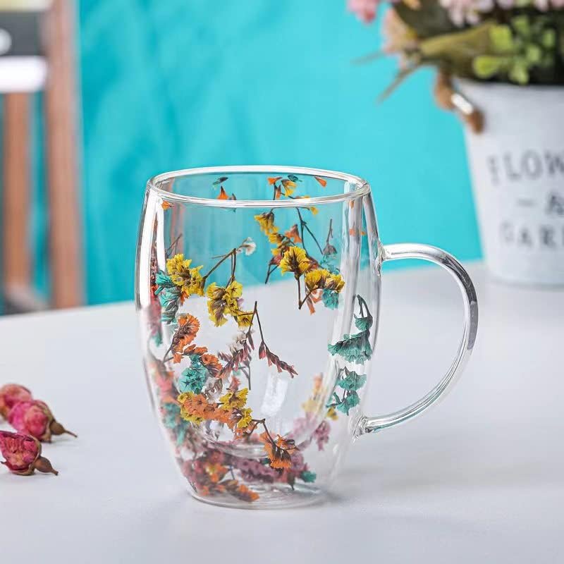 10.1oz Double Wall Glass Coffee Mug with Dry Flowers Inside - Image 3