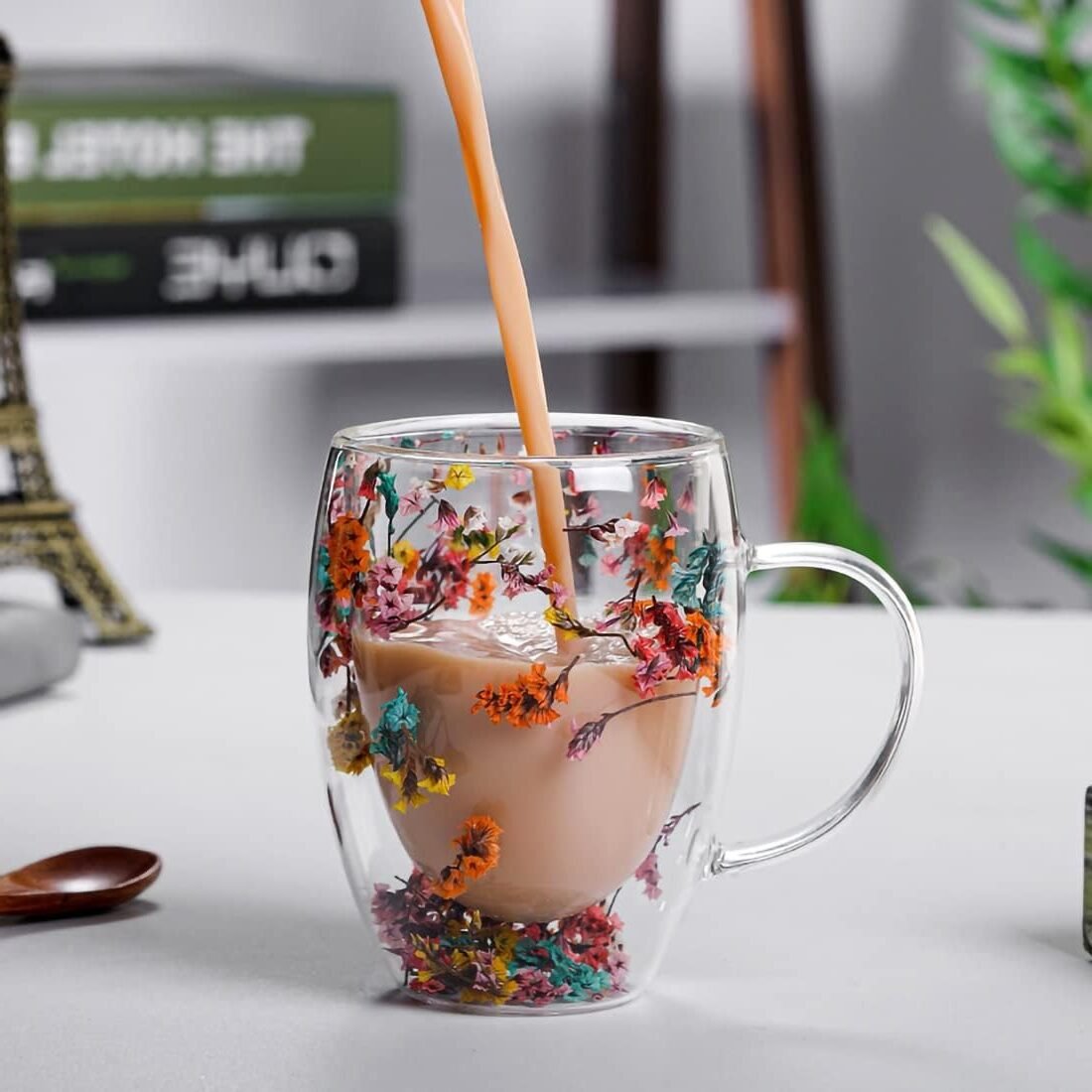 10.1oz Double Wall Glass Coffee Mug with Dry Flowers Inside - Image 4