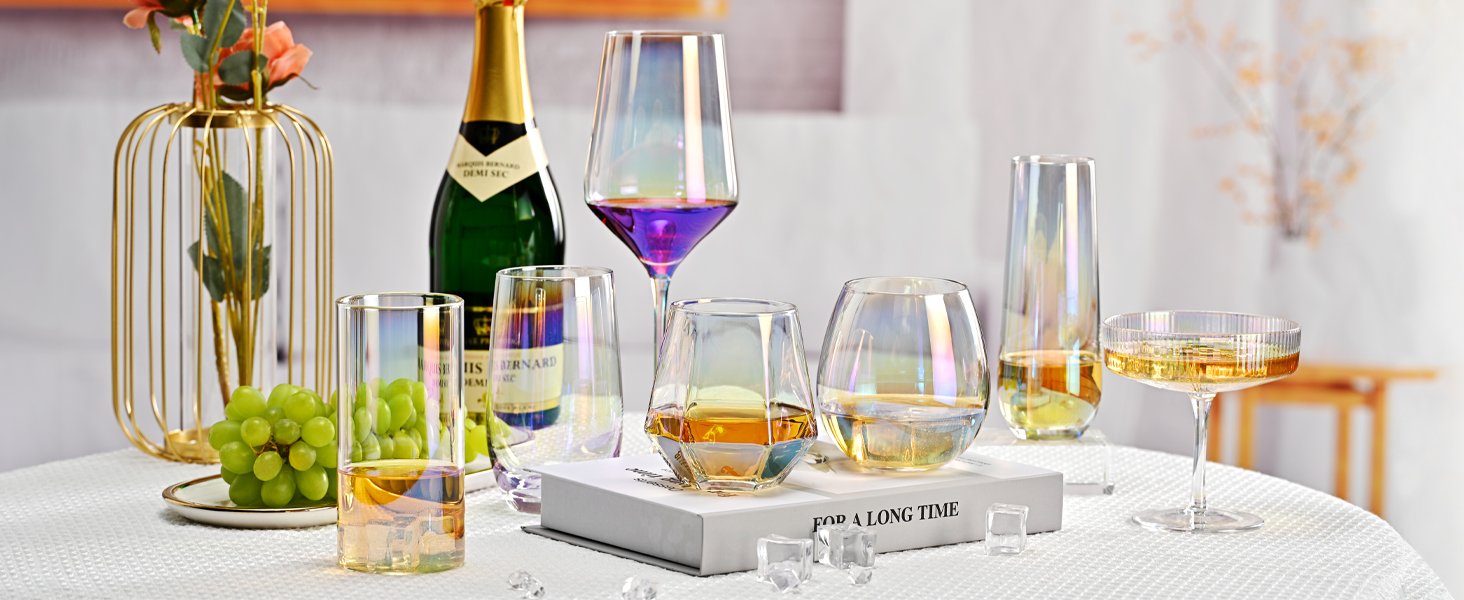 10oz Iridescent/Rainbow Stemless Wine Glass - Image 4