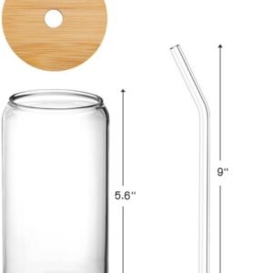 16oz Drinking Glass with Bamboo Lids and Glass Straw