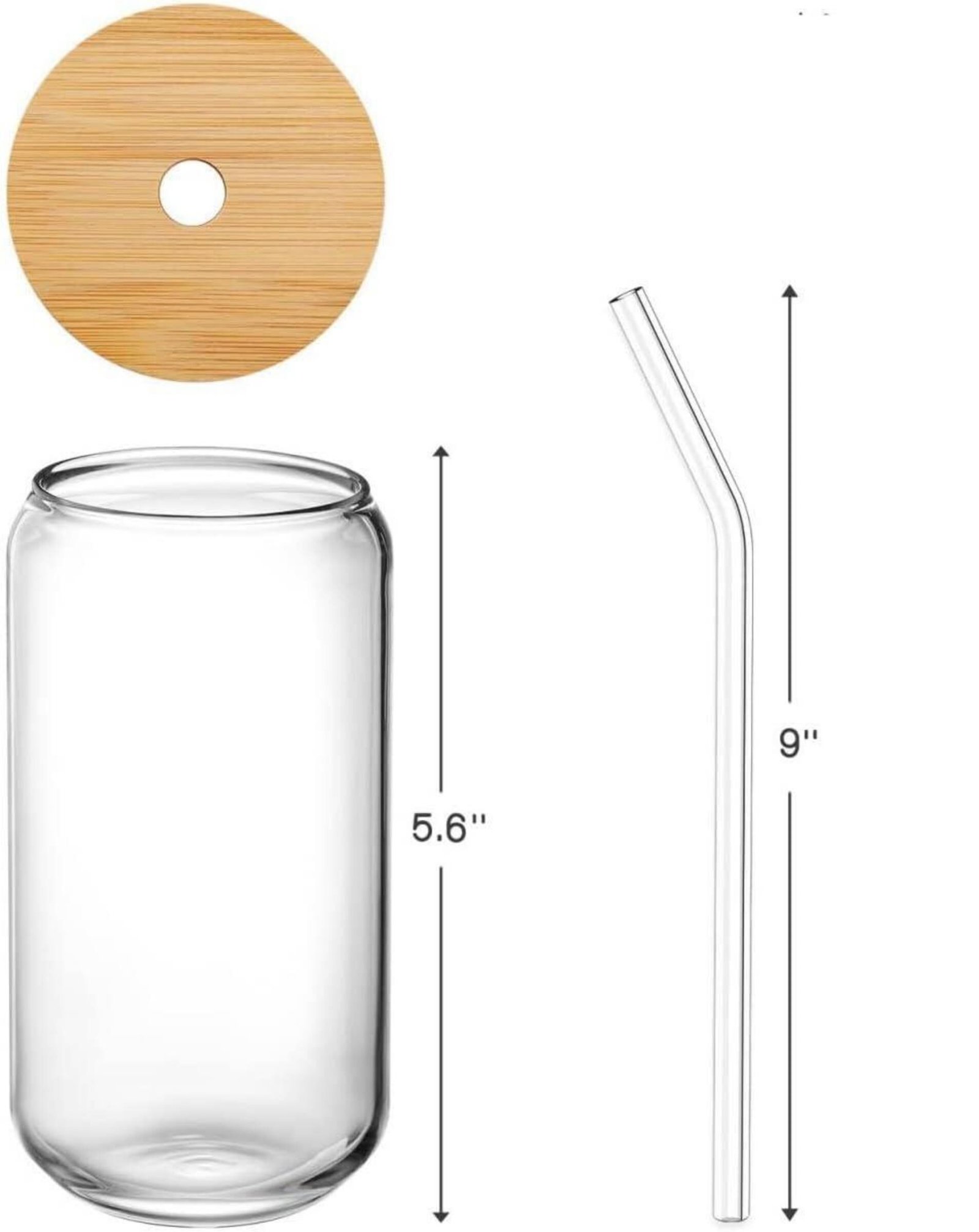 16oz Drinking Glass with Bamboo Lids and Glass Straw