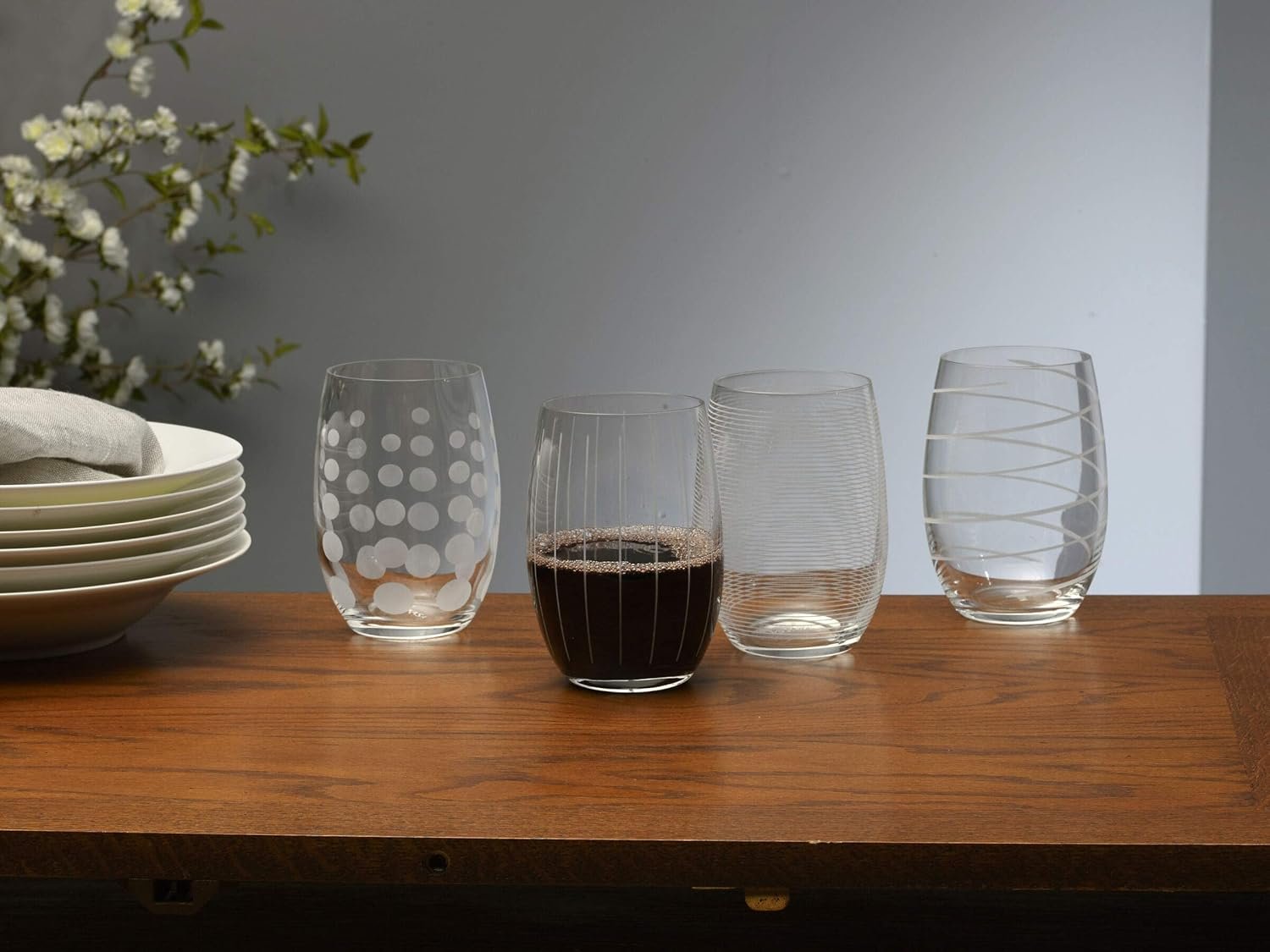 17oz Stemless Wine Glass with Ethched Pattern - Image 2