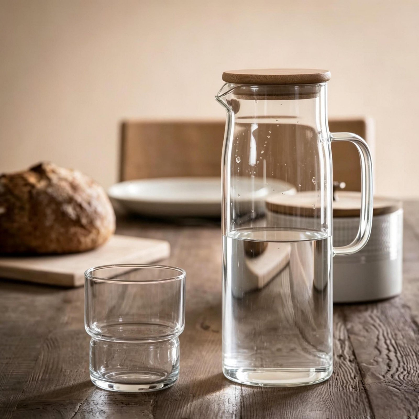 Glass Carafe with bamboo lid, 1.2L - Image 2