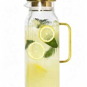 2L/68 oz Square Glass Pitcher with Lid, Stripe Pattern Outside
