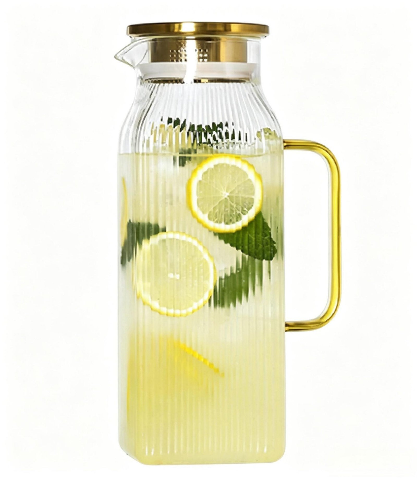 2L/68 oz Square Glass Pitcher with Lid, Stripe Pattern Outside