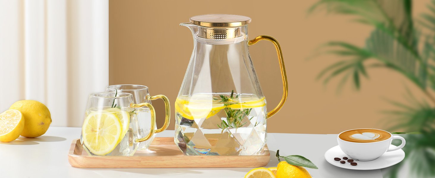Glass Pitcher with Golden Lid & Spout ( 2L / 68 oz) - Image 3