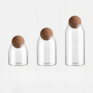 Glass Storage Container with Air Tight Wood Ball Lid