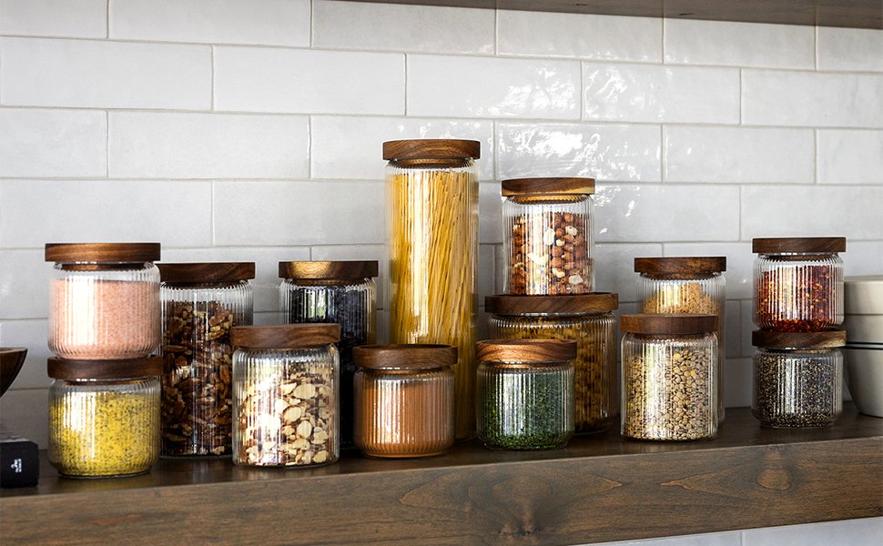 Ribbed Glass Jar with Wooden Lid - Image 4