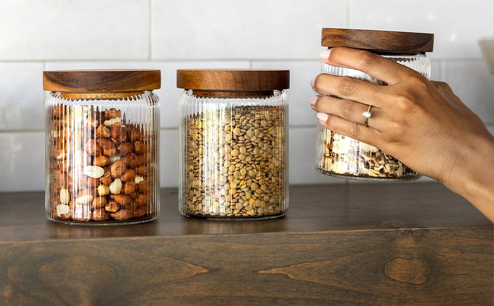 Ribbed Glass Jar with Wooden Lid - Image 2