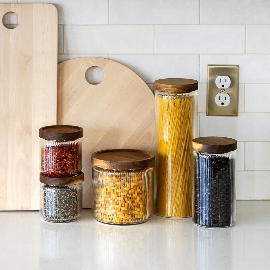 Ribbed Glass Jar with Wooden Lid - Image 3