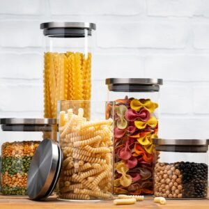 Kitchen Canisters by Glass with Airtight Stainless Steel Lid in Various Capacity