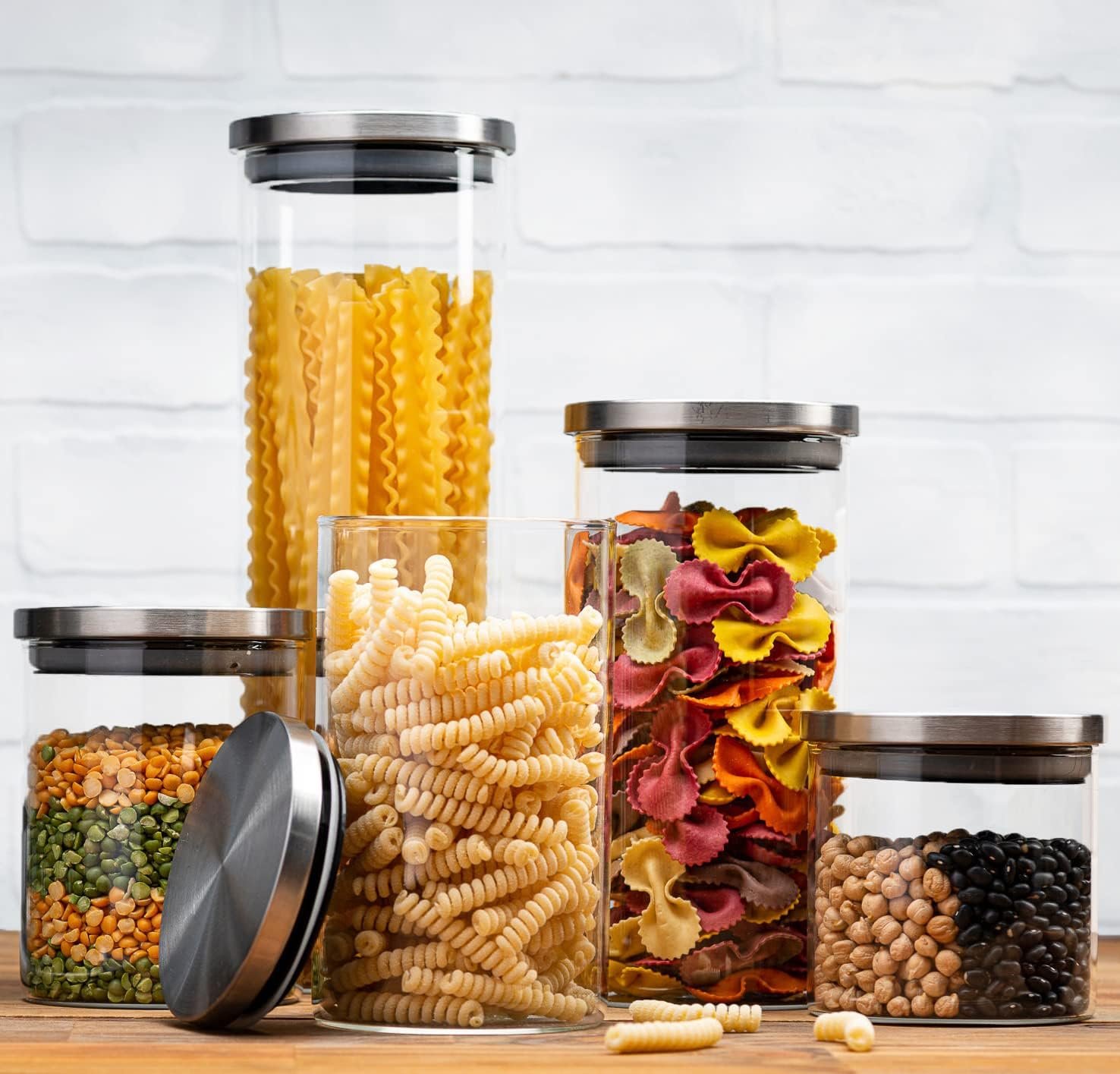 Kitchen Canisters by Glass with Airtight Stainless Steel Lid in Various Capacity