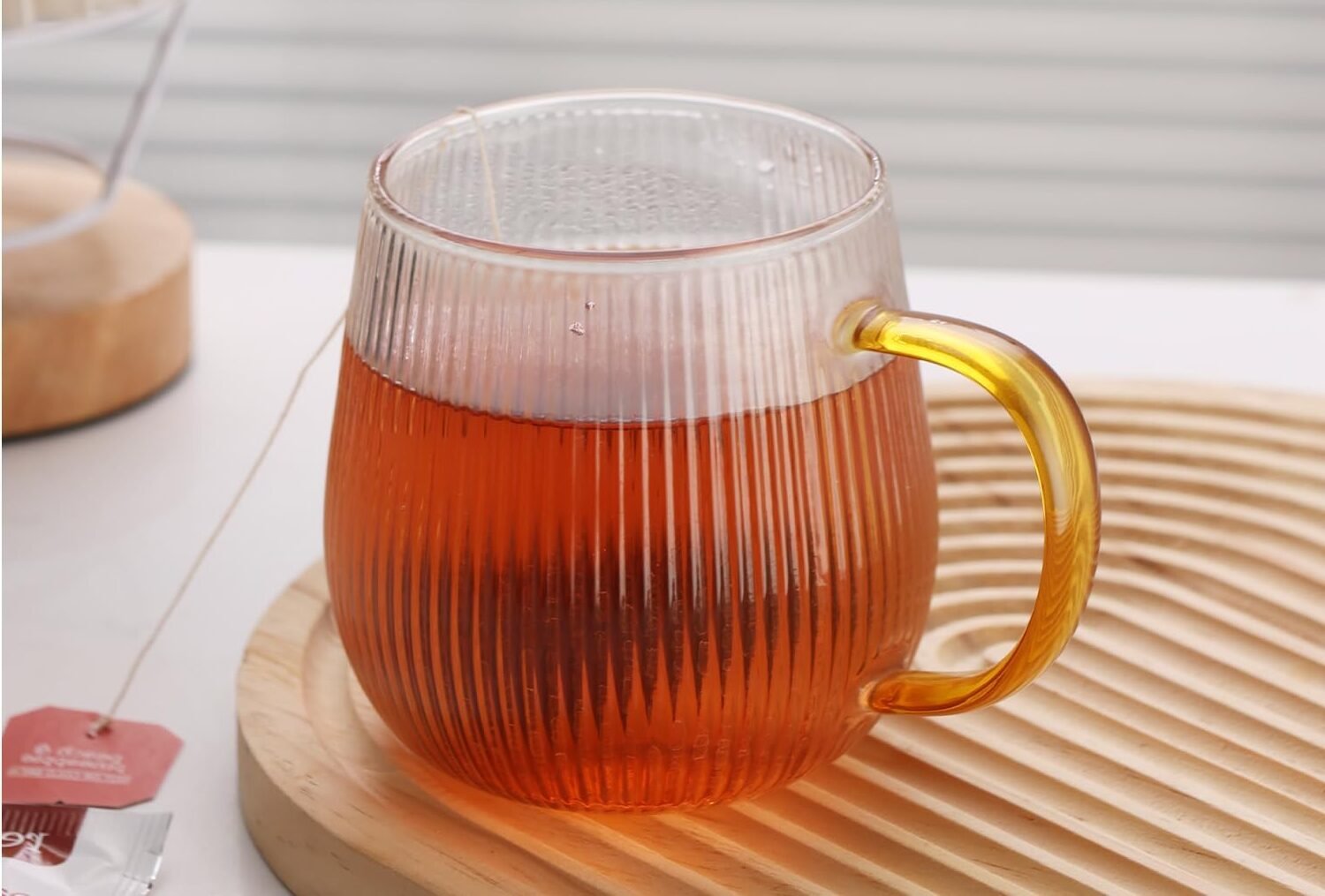 12oz Glass Coffee Cup with Vertical Stripes Pattern - Image 2