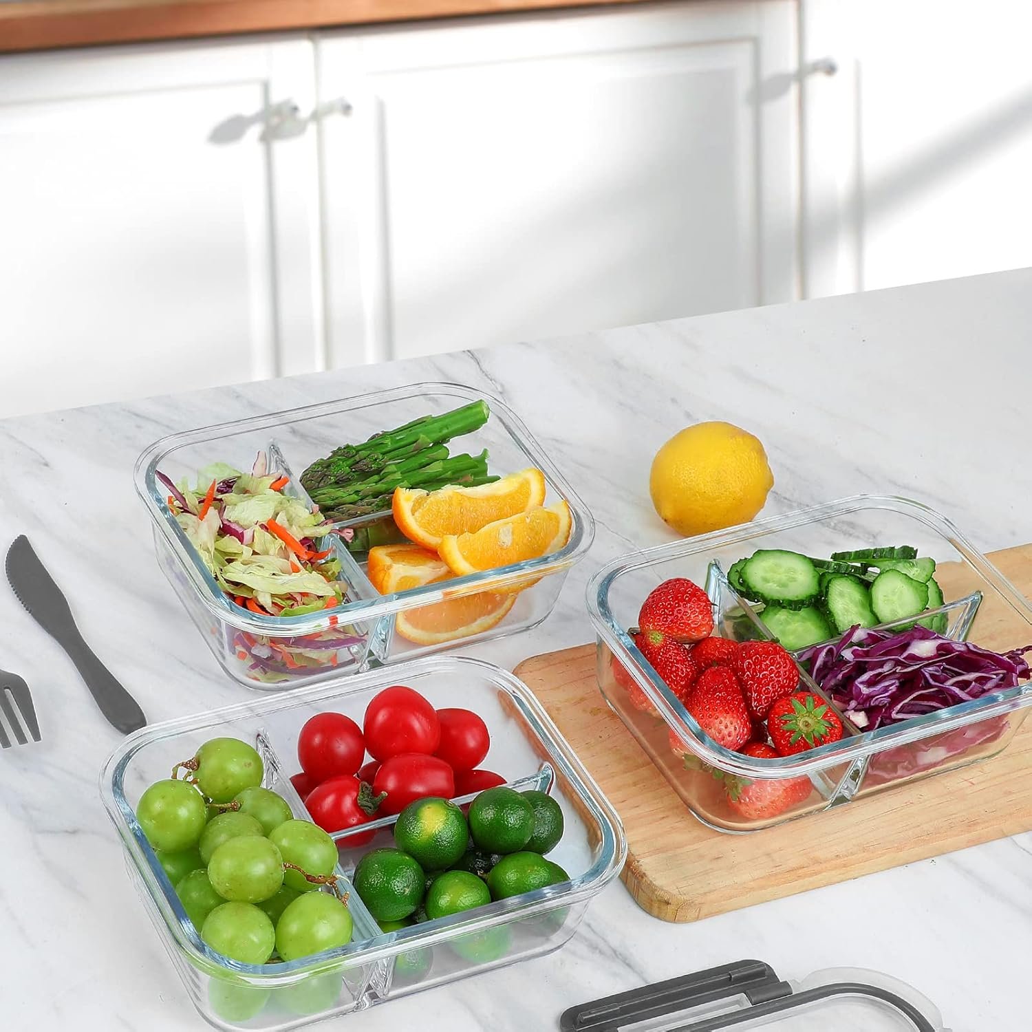 Glass Meal Prep Container 3 Compartments - Image 2