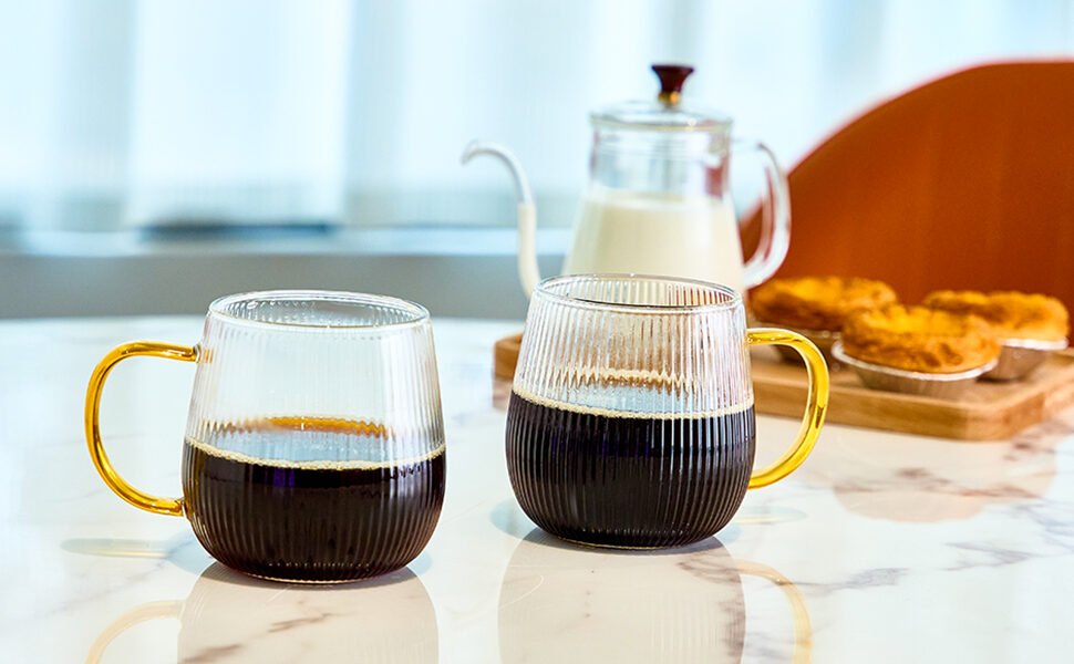 12oz Glass Coffee Cup with Vertical Stripes Pattern - Image 3