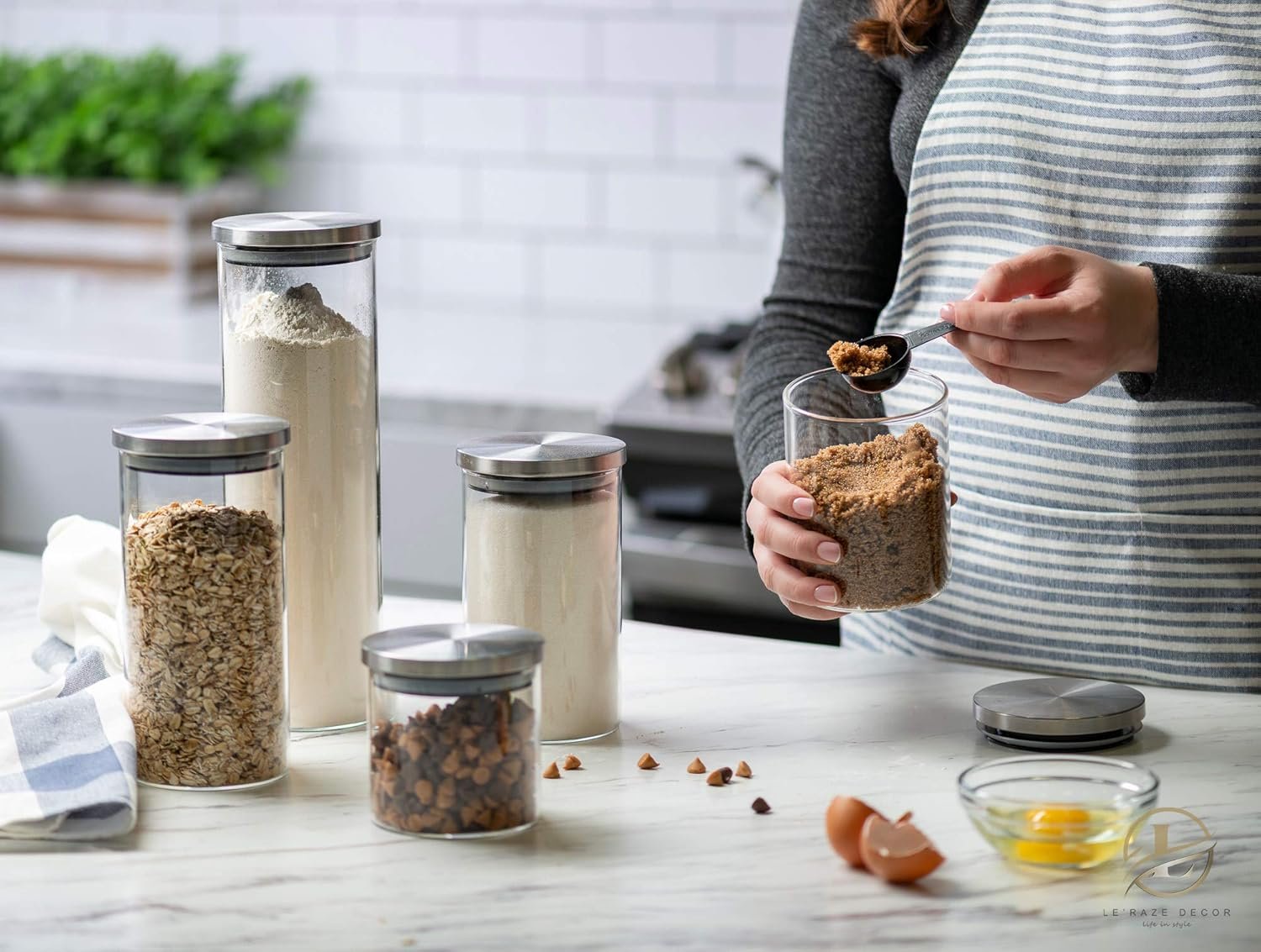 Kitchen Canisters by Glass with Airtight Stainless Steel Lid in Various Capacity - Image 4