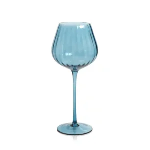 19.5oz Blue Ribbed Stemmed Wine Glass