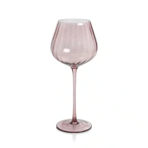 19.5oz Pink Ribbed Stemmed Wine Glass