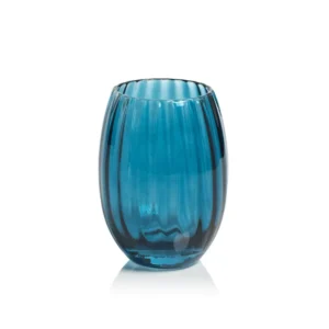 16.2oz Blue Stemless Ribbed Glass