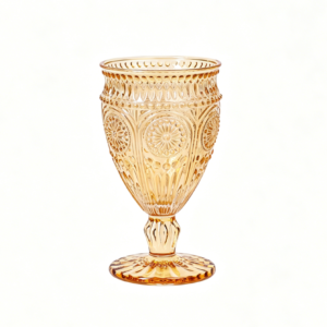 10oz Amber Vintage Wine Goblet with Embossed Pattern