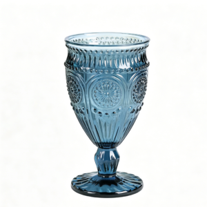 10oz Blue Vintage Wine Goblet with Embossed Pattern