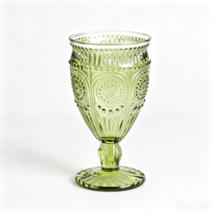 10oz Green Vintage Wine Goblet with Embossed Pattern