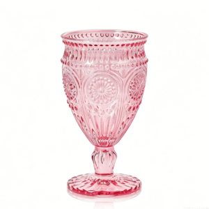 10oz Pink Vintage Wine Goblet with Embossed Pattern