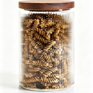 Ribbed Glass Jar with Wooden Lid