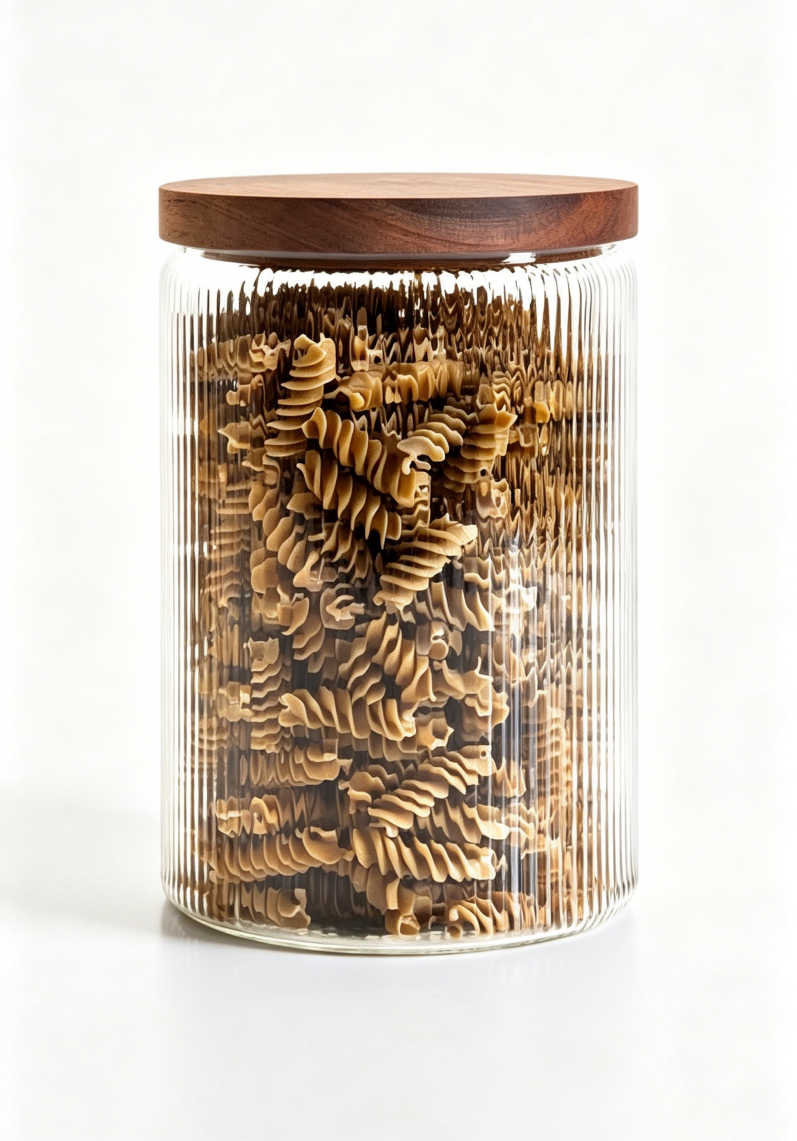 Ribbed Glass Jar with Wooden Lid