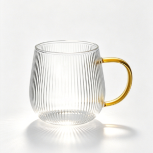 12oz Glass Coffee Cup with Vertical Stripes Pattern